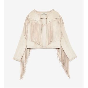 Zara Faux Suede Jacket With Fringe